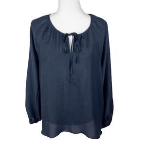 Collective Concepts Blouse Women Extra Small Blue Striped Long Sleeve Tie Neck